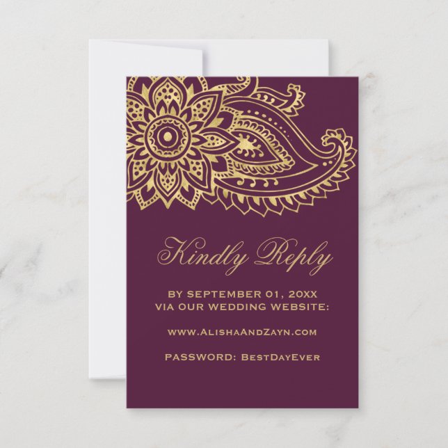Cartão de Resposta de Casamento com Paisley Indian (Frente)