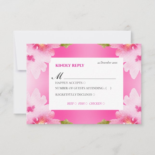 Cartão de Resposta de Casamento com Pétalas Rosas  (Frente)