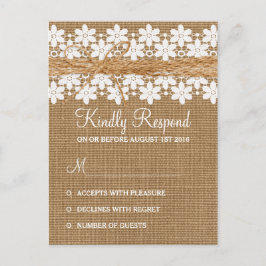 Cartão de Resposta de Casamento com Renda Rústica 