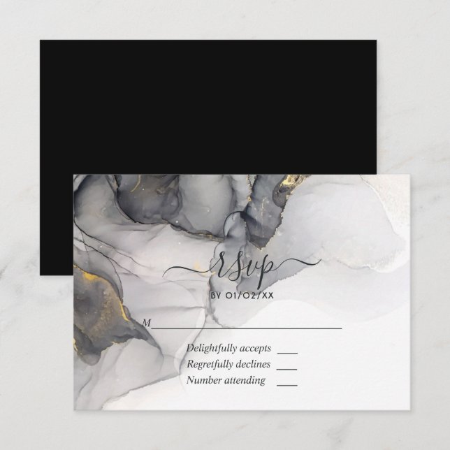 Cartão de Resposta de Casamento com Tinta Alcoólic (Frente/Verso)