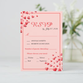 Cartão de Resposta de Casamento Corações Vermelhos
