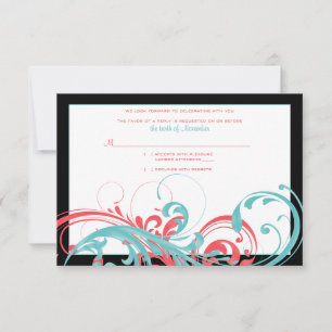 Cartão de Resposta de Casamento Coral e Floral Aqu