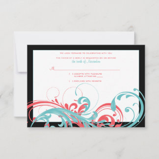 Cartão de Resposta de Casamento Coral e Floral Aqu