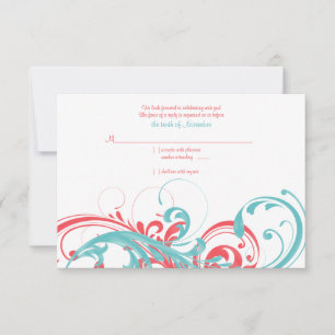 Cartão de Resposta de Casamento Coral e Floral Aqu
