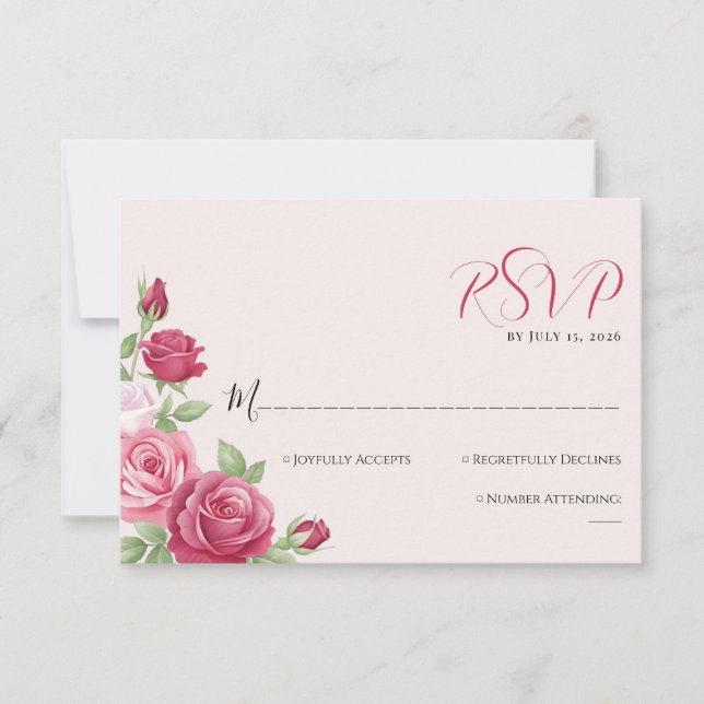 Cartão de Resposta de Casamento Crimson Rose (Frente)