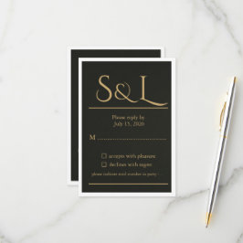 Cartão de Resposta de Casamento Dark Luxe Gold Mon