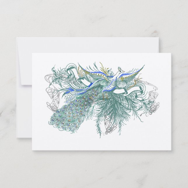 Cartão de Resposta de Casamento de Aves Peacock de (Frente)