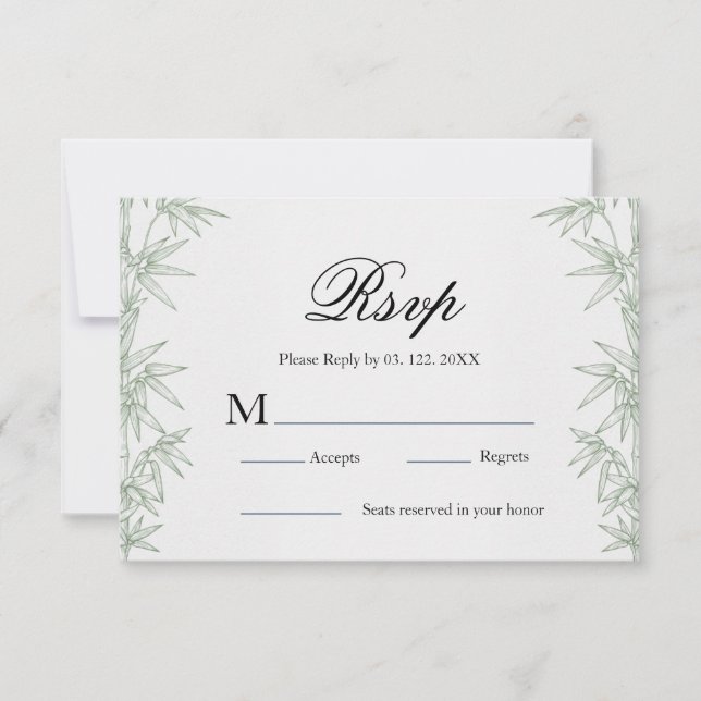 Cartão de Resposta de Casamento de Bambu Moderno (Frente)