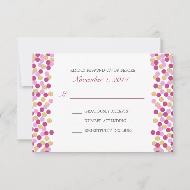 Cartão de Resposta de Casamento de Bolinhas Roxo e (Frente)