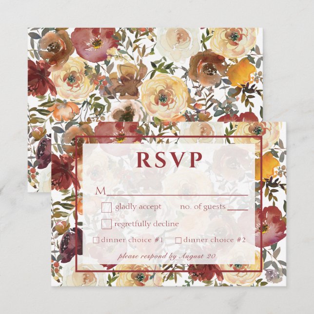Cartão de Resposta de Casamento de Buquês de Cores (Frente/Verso)