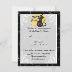 Cartão de Resposta de Casamento de Cat & Owl Hallo
