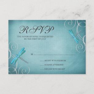 Cartão de Resposta de Casamento de Dragonfly Azul 