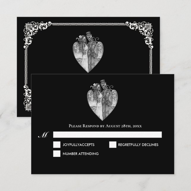 Cartão de Resposta de Casamento de Halloween Dark  (Frente/Verso)