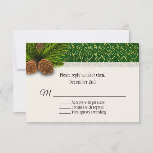 Cartão de Resposta de Casamento de Inverno com Pin