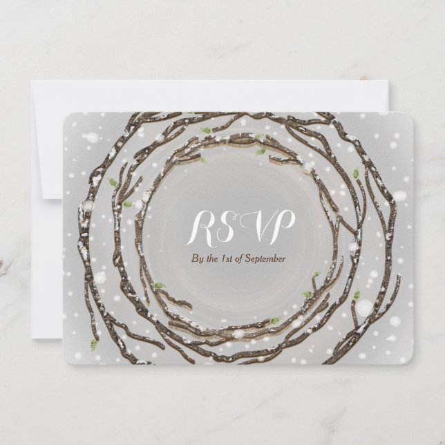 Cartão de Resposta de Casamento de Inverno Rústico (Frente)