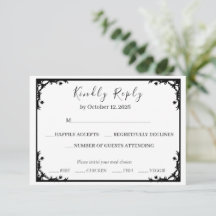 Cartão de Resposta de Casamento de Luxo Preto e Do