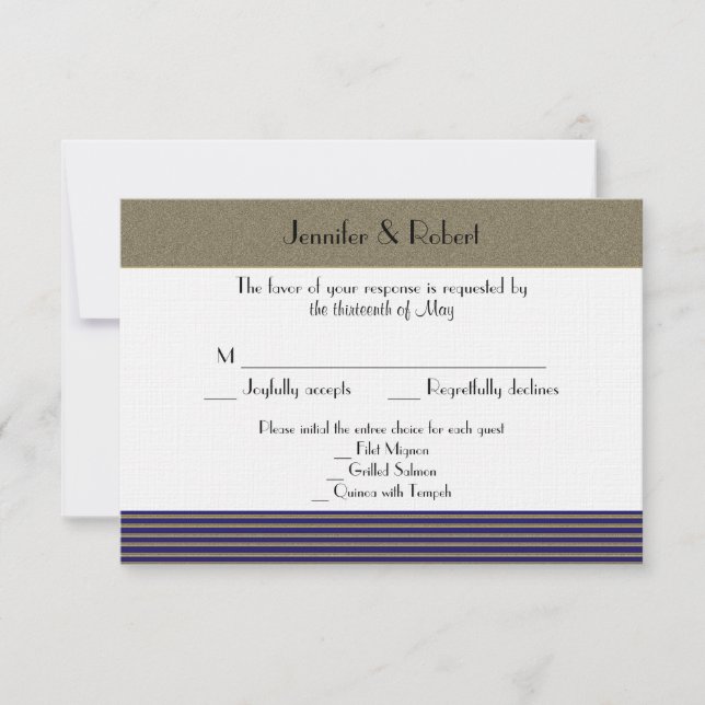 Cartão de Resposta de Casamento de marinho Art Dec (Frente)