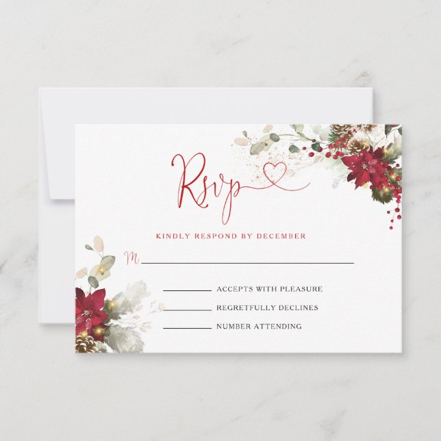 Cartão de Resposta de Casamento de Natal com Flora (Frente)