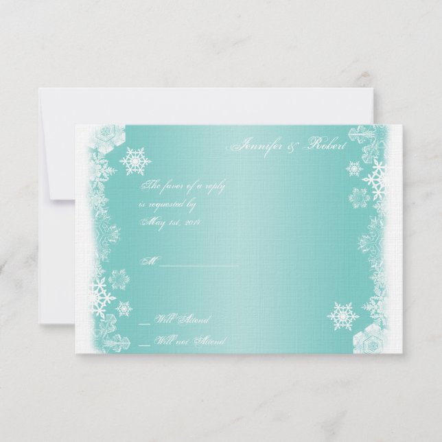 Cartão de Resposta de Casamento de Neve Branco Azu (Frente)