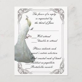 Cartão de Resposta de Casamento de Pavão Branco Pe