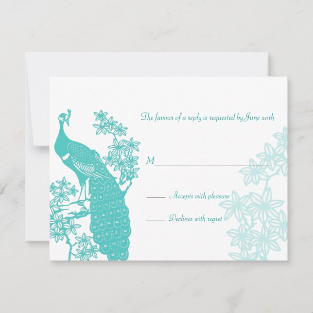 Cartão de Resposta de Casamento de Peacock (Frente)