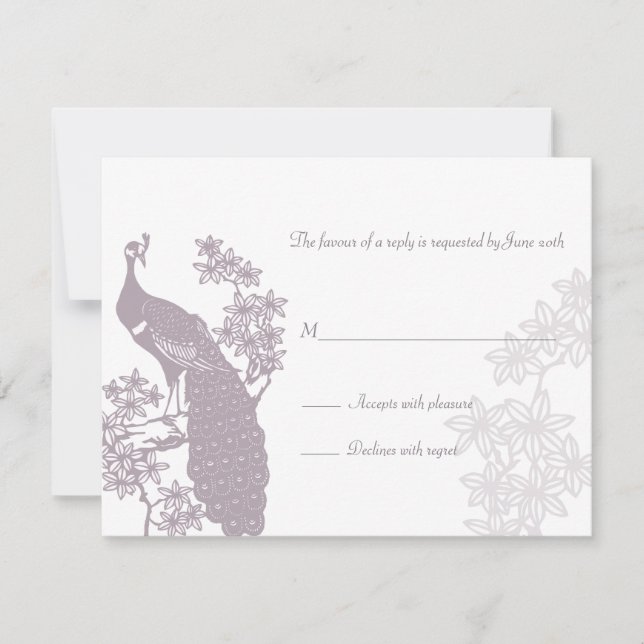 Cartão de Resposta de Casamento de Peacock (Frente)
