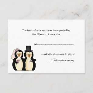 Cartão de Resposta de Casamento de Pinguins