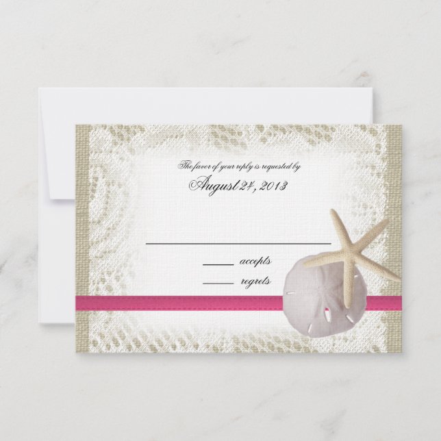 Cartão de Resposta de Casamento de Praia Fuchsia (Frente)