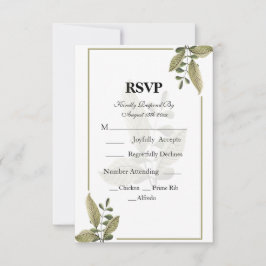 Cartão de Resposta de Casamento de Verde Minimalis