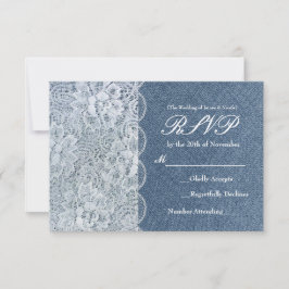 Cartão de Resposta de Casamento Denim & Lace Rusti