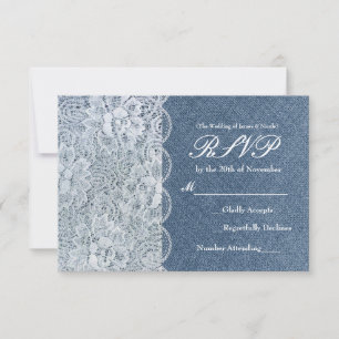 Cartão de Resposta de Casamento Denim & Lace Rusti