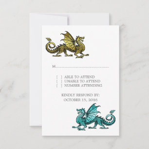 Cartão de Resposta de Casamento do Dragão Teal Dou