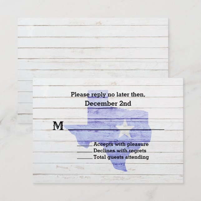 Cartão de Resposta de Casamento do Estado do Texas (Frente/Verso)