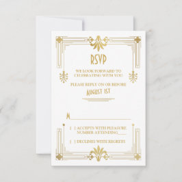 Cartão de Resposta de Casamento Dourado Branco Art