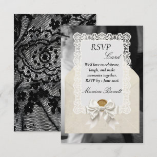 Cartão de Resposta de Casamento Elegante com Fita