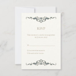 Cartão de Resposta de Casamento Elegante e Ornamen