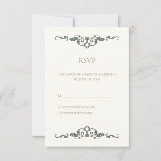 Cartão de Resposta de Casamento Elegante e Ornamen