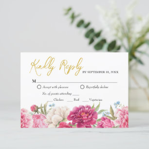 Cartão de Resposta de Casamento Elegante Floral Pe