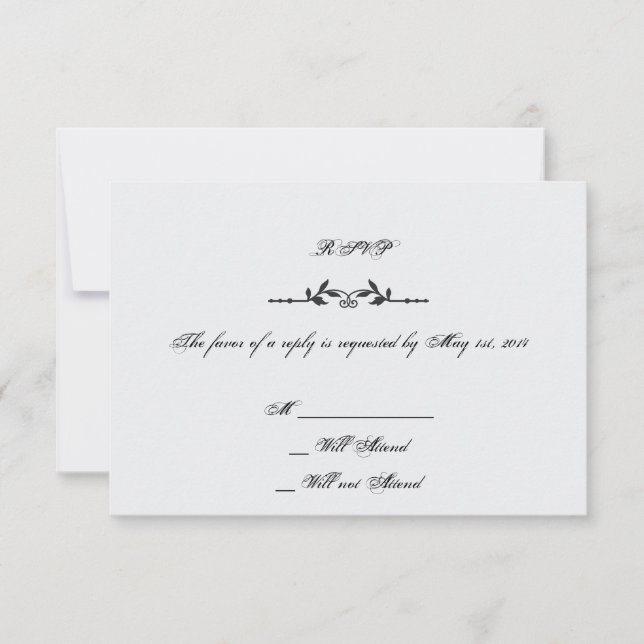 Cartão de Resposta de Casamento Elegante Negro e A (Frente)