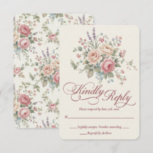 Cartão de Resposta de Casamento Elegante Rosas Pas