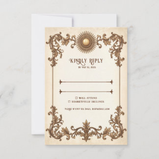 Cartão de Resposta de Casamento Elegante RSVP Vint