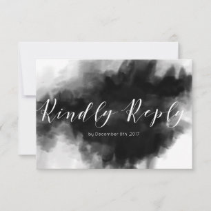 Cartão de Resposta de Casamento em Aquarela Preta