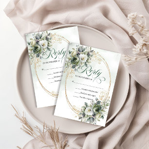 Cartão de Resposta de Casamento em Aquarela Verde