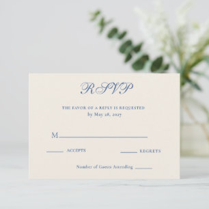 Cartão de Resposta de Casamento em Azul Marfim Her