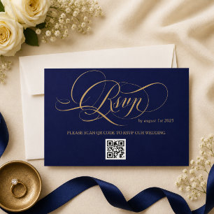 Cartão de Resposta de Casamento em Azul Real e Dou