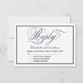 Cartão de Resposta de Casamento em Caligrafia Navy
