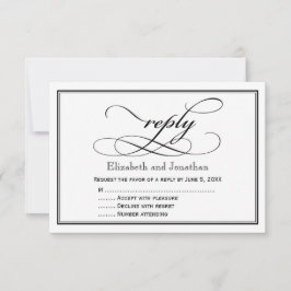 Cartão de Resposta de Casamento em Letra Branca e 