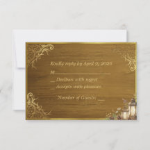 Cartão de Resposta de Casamento em Madeira Rústica