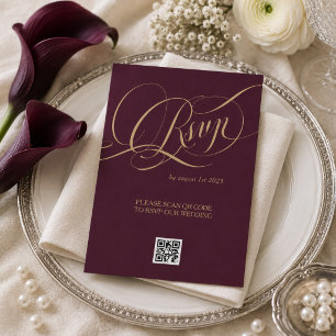 Cartão de Resposta de Casamento em Script Burgundy