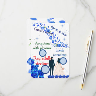 Cartão de resposta de casamento flor azul elegante
